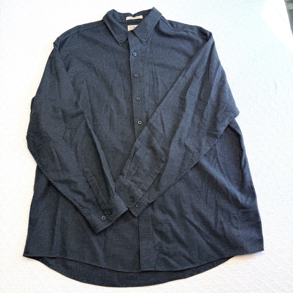 LL Bean Mens XXL Tall Traditional Fit Cotton Button Down Shirt Blue Green Check